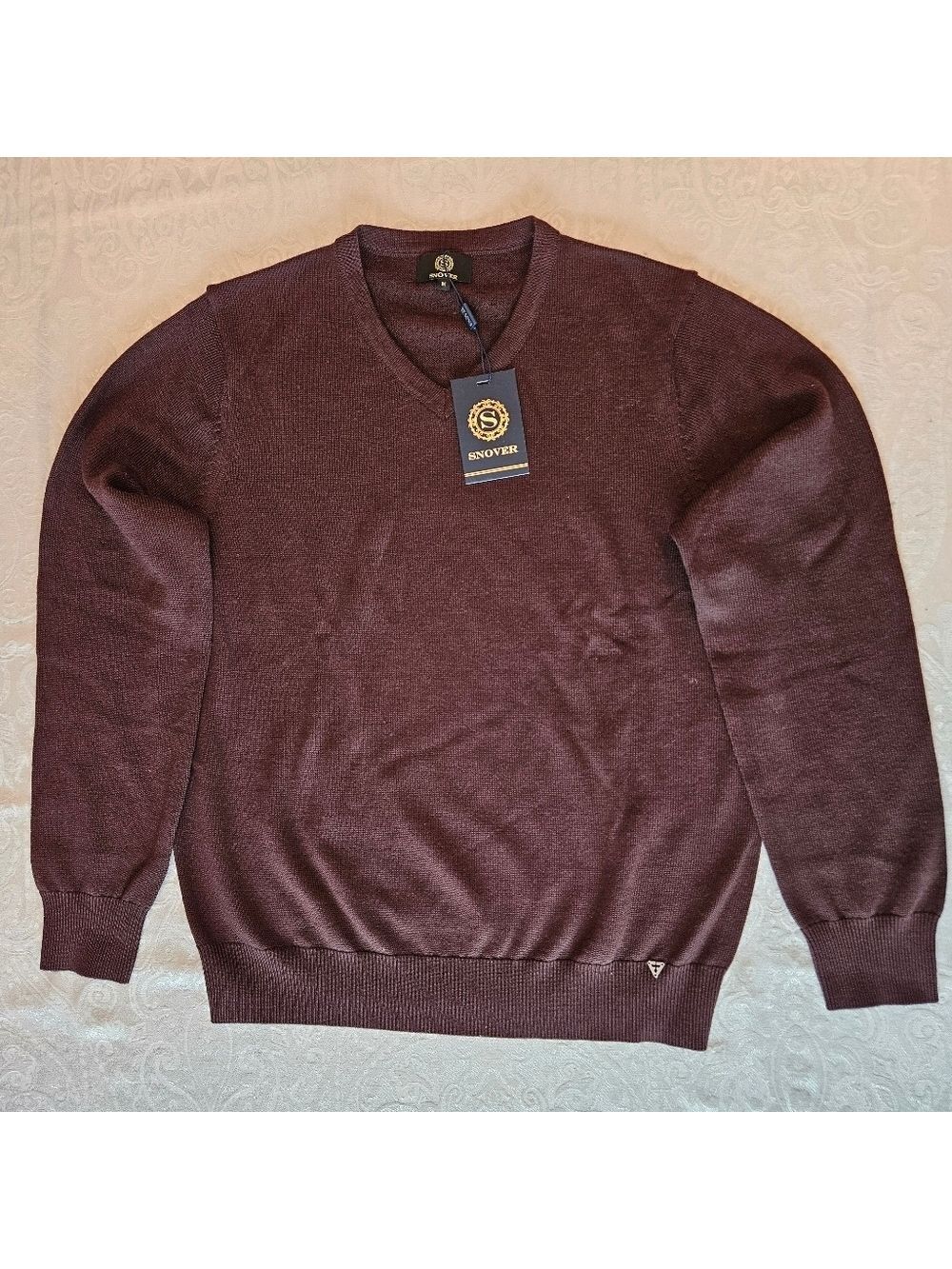 Men's 100% Extrafine Merino Wool Sweater, V-Neck, Coffee Dark Brown, M, NWT